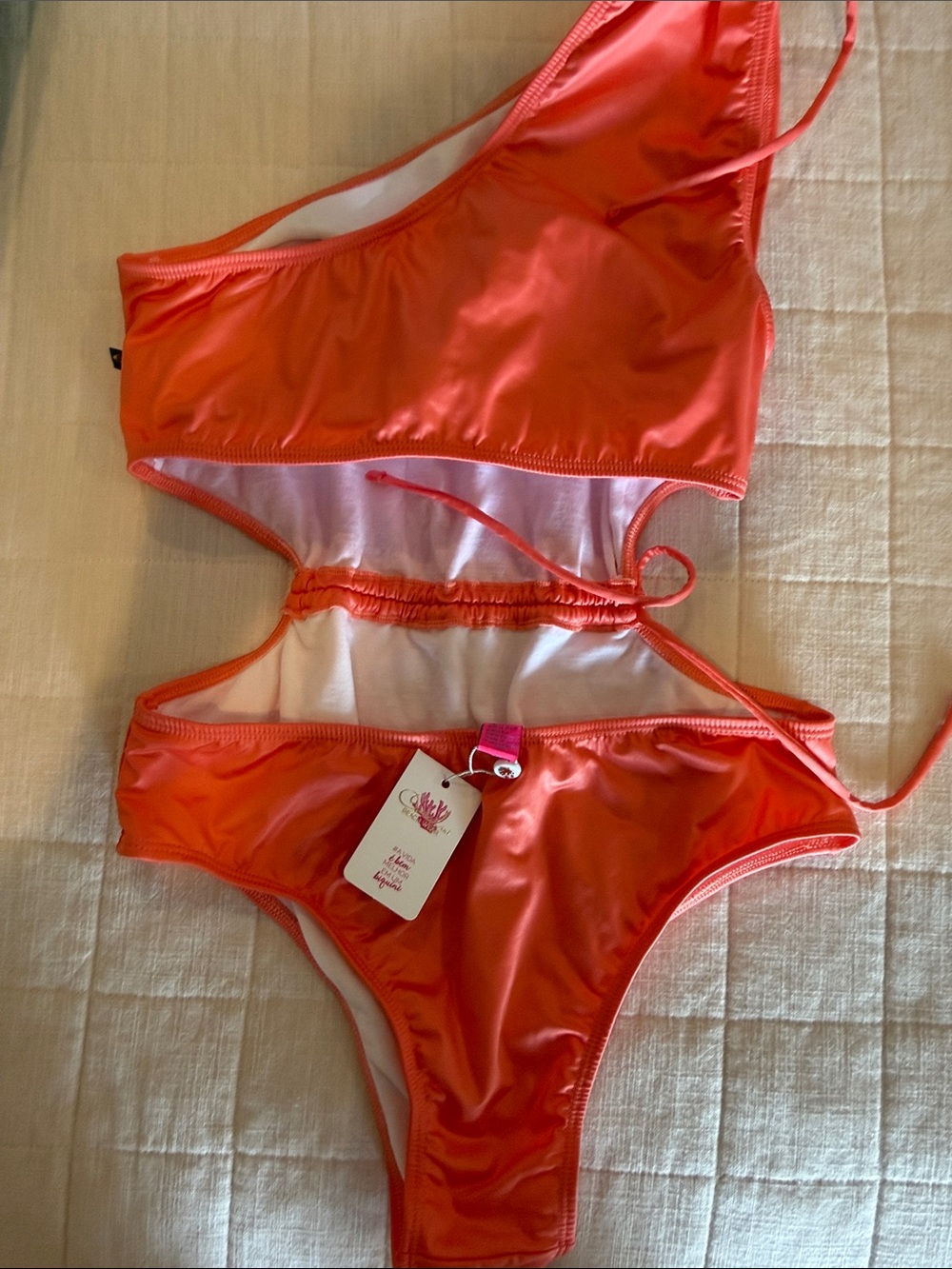 One-Shoulder Coral Cutout One-Piece Swimsuit